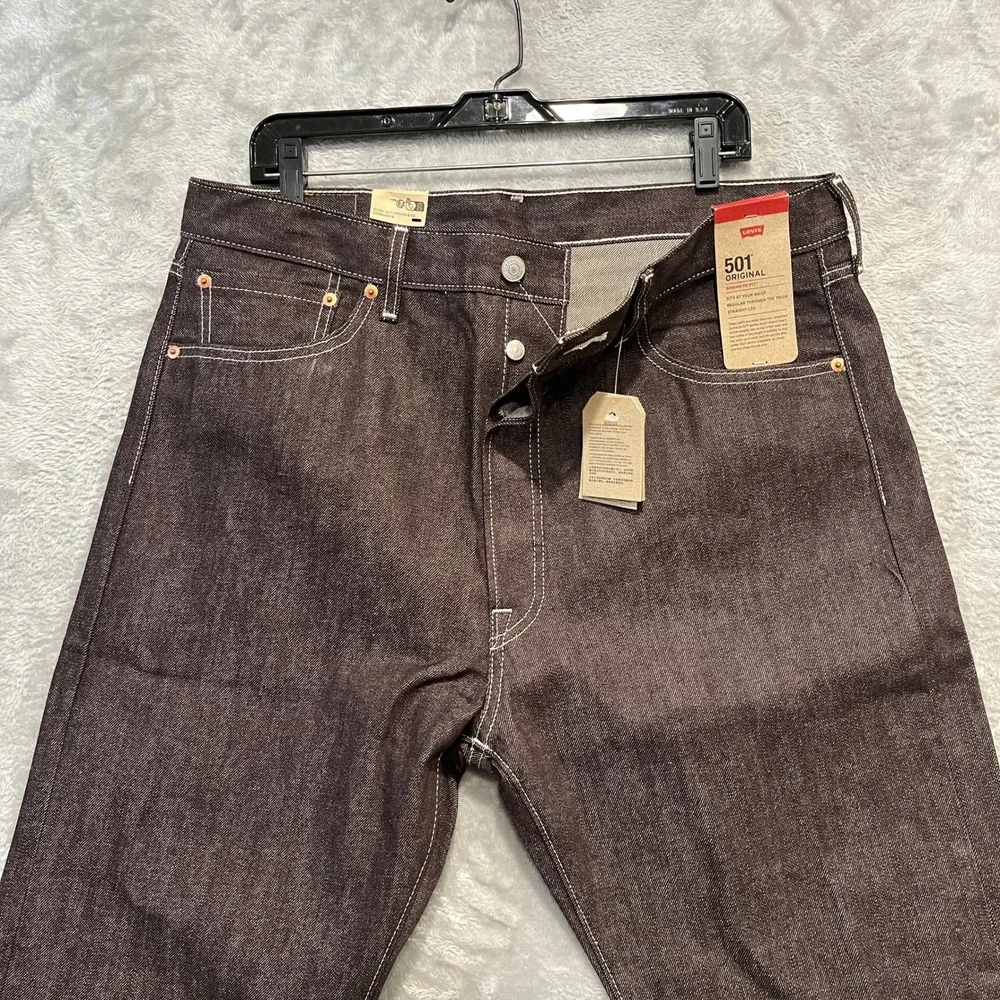 Levi's 501 Original Jeans Men 36x30 Brown Shrink-To-Fit Rigid Denim Straight Leg